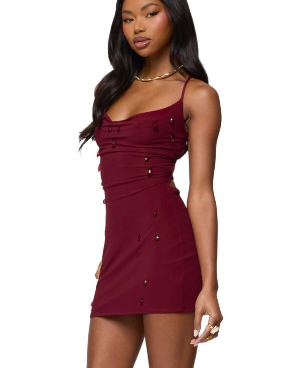 アディクテッド レディース トップス ワンピース 背中開き ミニ メッシュ Edikted Womens Faux Crystal Backless Mesh Mini Dress Maroon マル