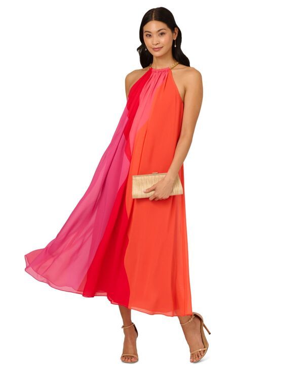 アドリアナ パペル レディース トップス ワンピース カラーブロック ホルター Adrianna Papell Womens Colorblocked Halter Dress Red Multi レ