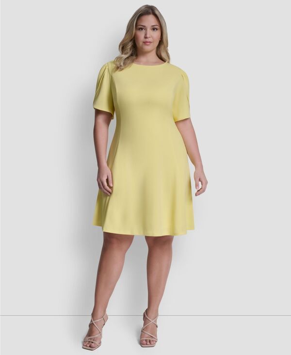 ダナ キャラン ニューヨーク レディース トップス ワンピース プラスサイズ DKNY Plusize TulipSleeve Fit And Flare Jewel Neck Short Dress