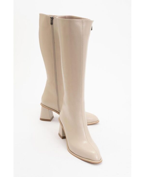 プロローグシューズ レディース ブーツ・レインブーツ ヒール Prologue Shoes Womens Paradis Block Heel Knee High Boot Beige faux le