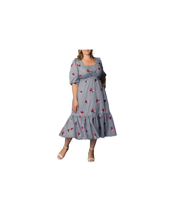 キヨナ レディース トップス ワンピース プラスサイズ マキシ Kiyonna Plusize Bailey Square Neck Maxi Dress Gingham florals