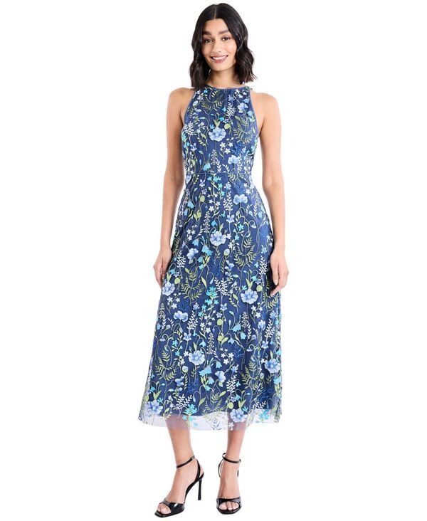 マギーロンドン レディース トップス ワンピース フラワー柄 ナイロン ミディ 刺繍 フラワー Maggy London Womens Embroide red Floral Midi Nylon D