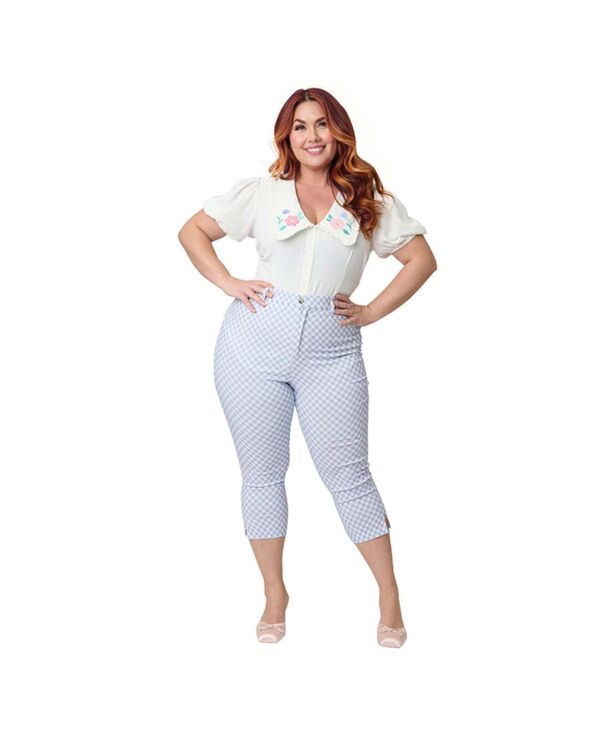 ユニークビンテージ レディース ボトムス カジュアルパンツ プラスサイズ キャップ Unique Vintage Plusize Rachelle Capri Pants Blue white gin