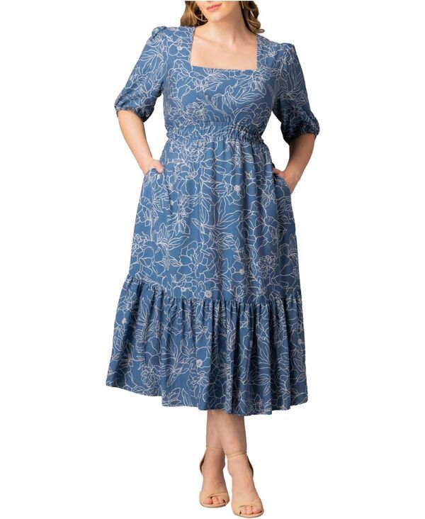 キヨナ レディース トップス ワンピース プラスサイズ マキシ Kiyonna Plusize Bailey Square Neck Maxi Dress Blue floral print ブルー
