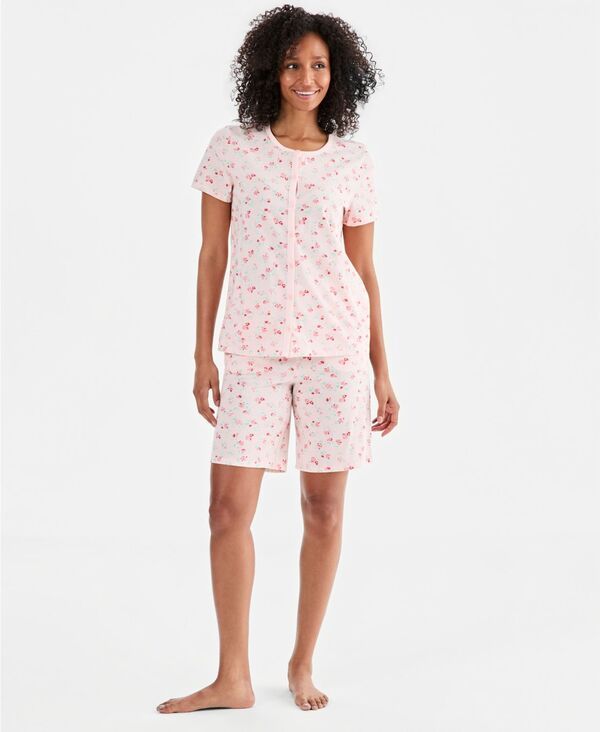 チャータークラブ レディース アンダーウェア ナイトウェア コットン Charter Club Womens 2Piece Cotton Bermuda Short Pajama set Ashley