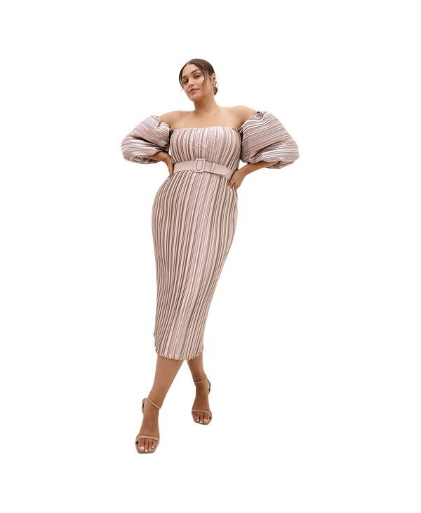 シティーシック レディース トップス ワンピース ミディ CITY CHIC Womens Krista Pleat Midi Dress Champagne シャンパン