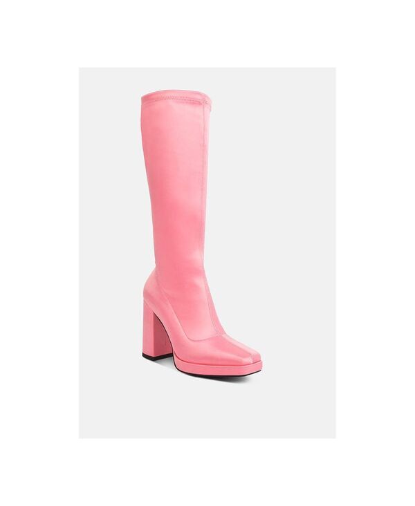 ラグアンドコー レディース シューズ ブーツ・レインブーツ サテン Rag Co Rag and Co Womens PRESTO Pink Stretchable Satin Long Boot P