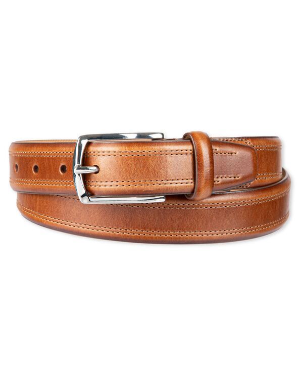 コールハーン メンズ アクセサリー ベルト レザー Cole Haan Mens Double Stitched Leather Dress Beltan タン