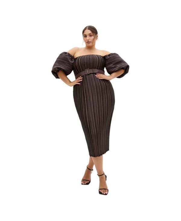シティーシック レディース トップス ワンピース ミディ CITY CHIC Womens Krista Pleat Midi Dress Chocolate チョコレート