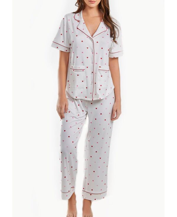 アイコレクション レディース アンダーウェア ナイトウェア プリント iCollection Womens Kyley Pajama Heart Print Pant Setrimmed 2 Piec
