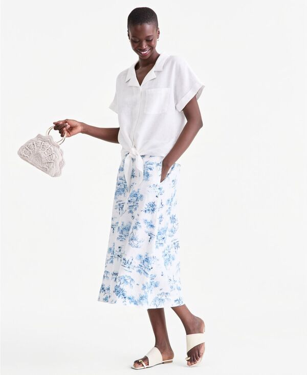 チャータークラブ レディース ボトムスカート ミディ リネン Charter Club Womens 100 Linen Midi Skirt Blue Toile ブルー