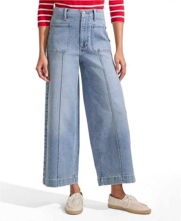ランズエンド レディース ボトムス カジュアルパンツ ワイドレッグ プチ デニム ジーンズ Lands End Petite Recover Denim High Rise Patch Pocket