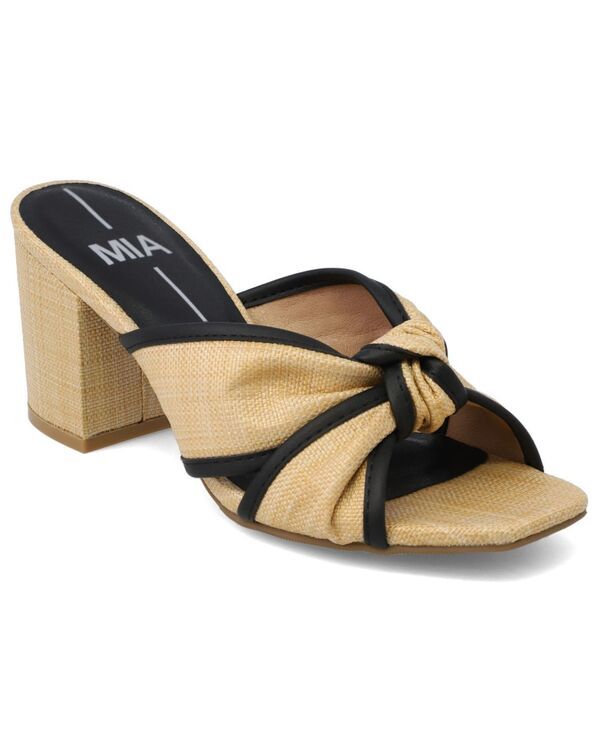 ミア レディース シューズ サンダル ヒール MIA Womens Hania Raffia Knotted Block Heel Dressandals BlackNatural ブラック