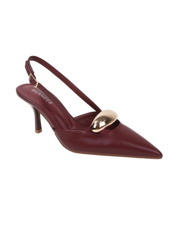 バーネス レディース シューズ パンプス トール ヒール BERNESS Womens Eltha Slingback Heels with Metallic Dome Accent Wine ワイン