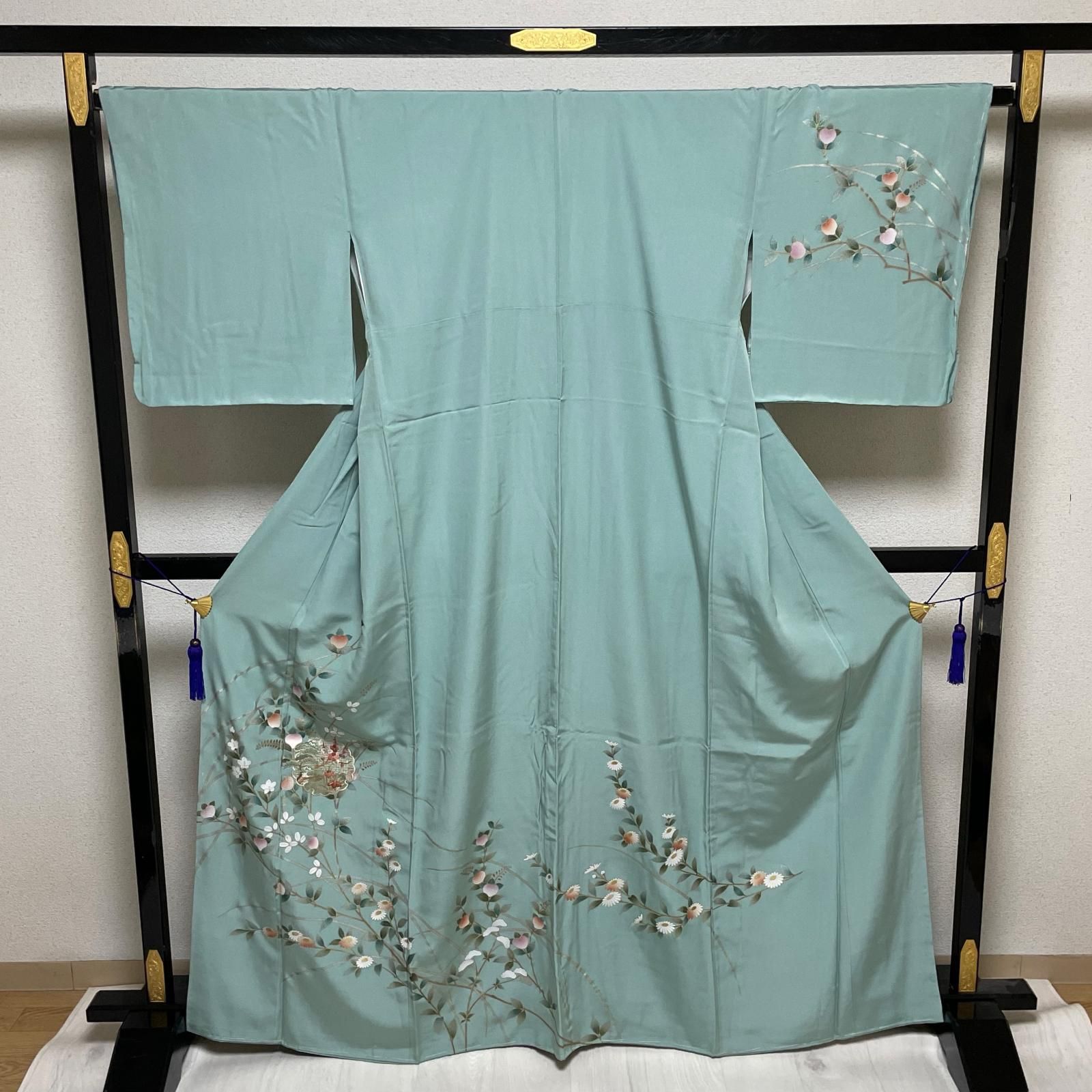 付下げ 裄66.5 刺繍の雪輪 枝花模様 着物 正絹 X-3892 - メルカリ