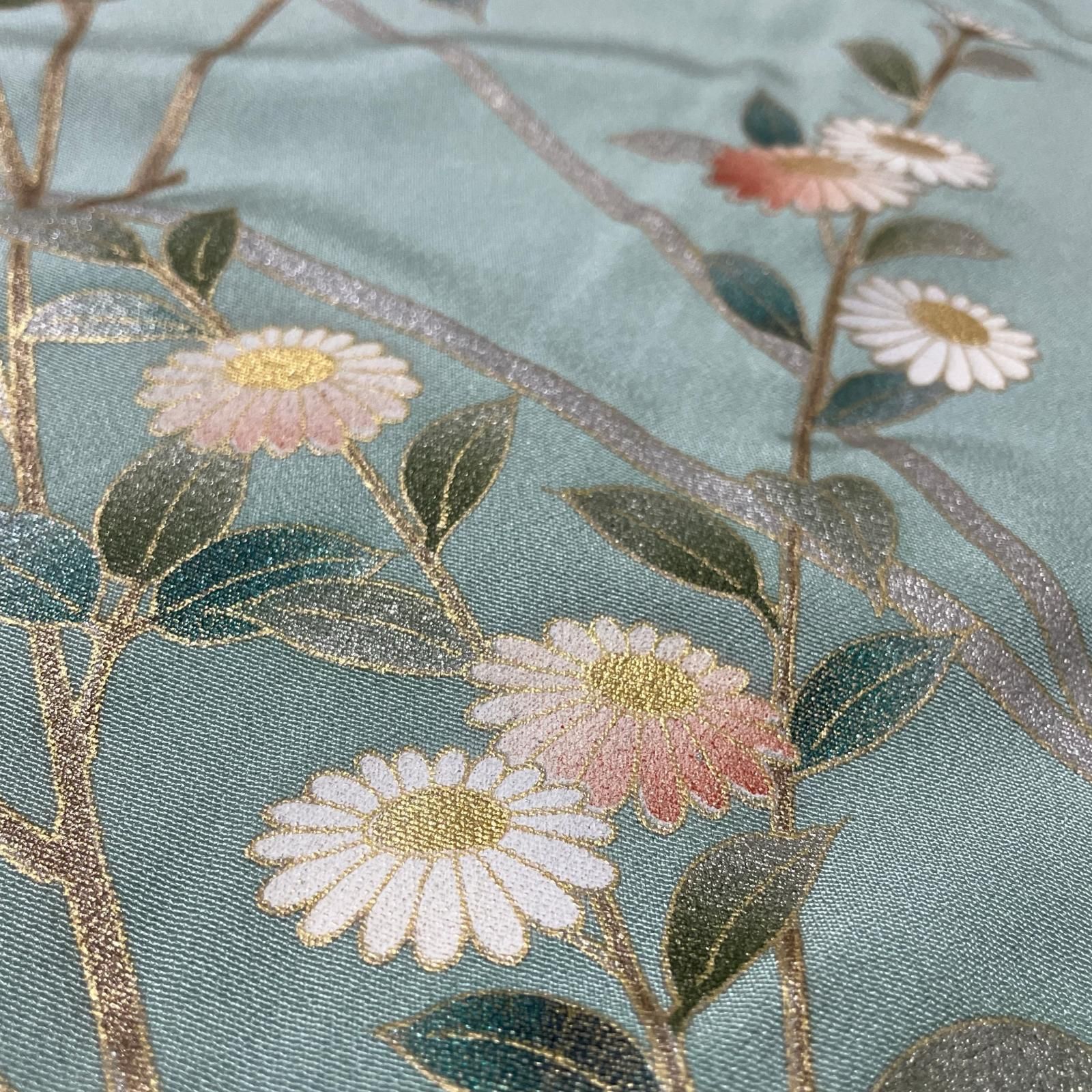 付下げ 裄66.5 刺繍の雪輪 枝花模様 着物 正絹 X-3892 - メルカリ