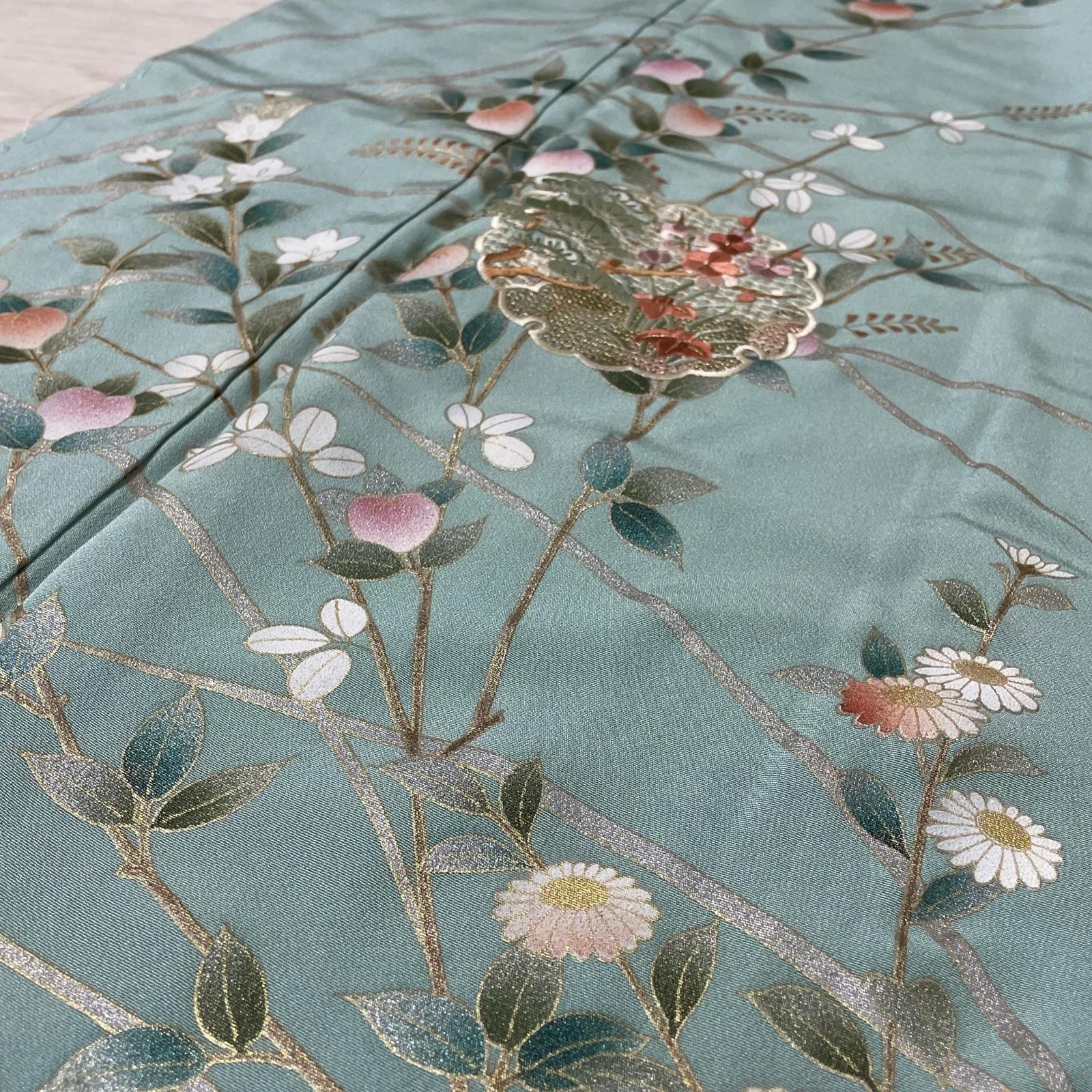 付下げ 裄66.5 刺繍の雪輪 枝花模様 着物 正絹 X-3892 - メルカリ