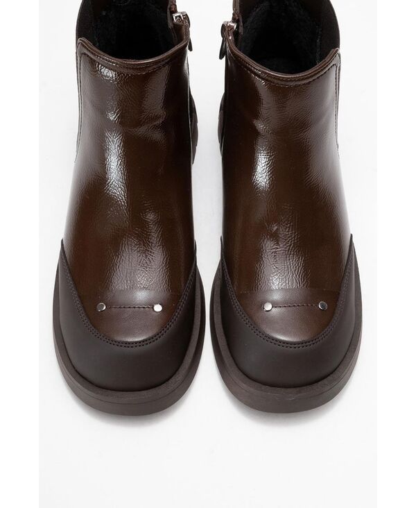 プロローグシューズ レディース ブーツ・レインブーツ Prologue Shoes Women s Albia Zip Boot Dark brown patent leather ブラウン