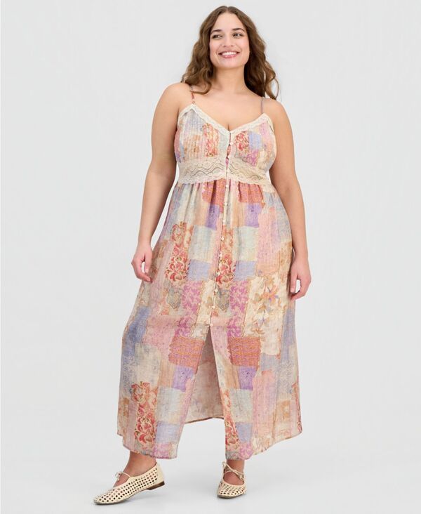 アンドノウディス レディース トップス ワンピース プリント パッチワーク レース マキシ And Now This Womens LaceTrim PatchworkPrint Maxi Dress
