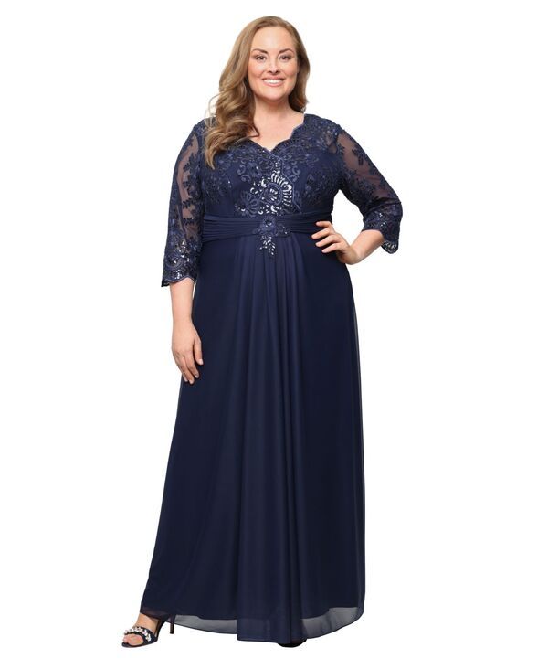 アレックスイブニングス レディース トップス ワンピース Vネック プラスサイズ Alex Evenings Plusize VNeck PullOn Dress Navy ネイビー