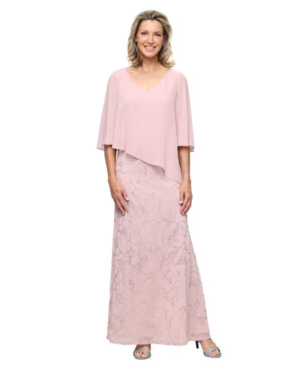 エスエルファッションズ レディース トップス ワンピース Vネック プチ メッシュ SL Fashions Petite Glitter Mesh VNeck Ball Gown Blush ブラッシ