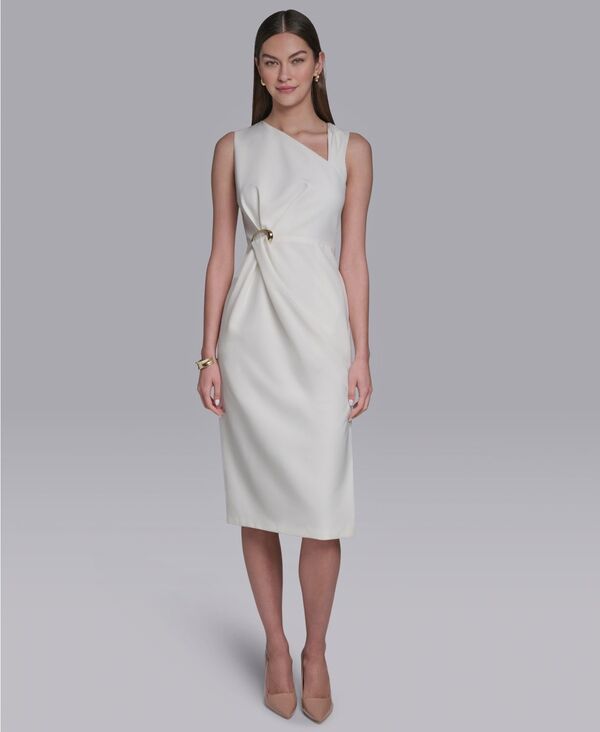 ホルストンヘリテイジ レディース トップス ワンピース アシンメトリー ミディ Halston Womens Asymmetrical Neck Midi Dress Ivory アイボリー