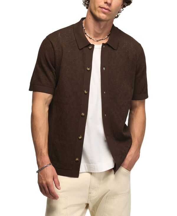 ラッキーブランド メンズ アウター ニット・セーター 半袖 レース Lucky Brand Mens Intarsia Lace ShortSleeve Sweater Hot Fudge