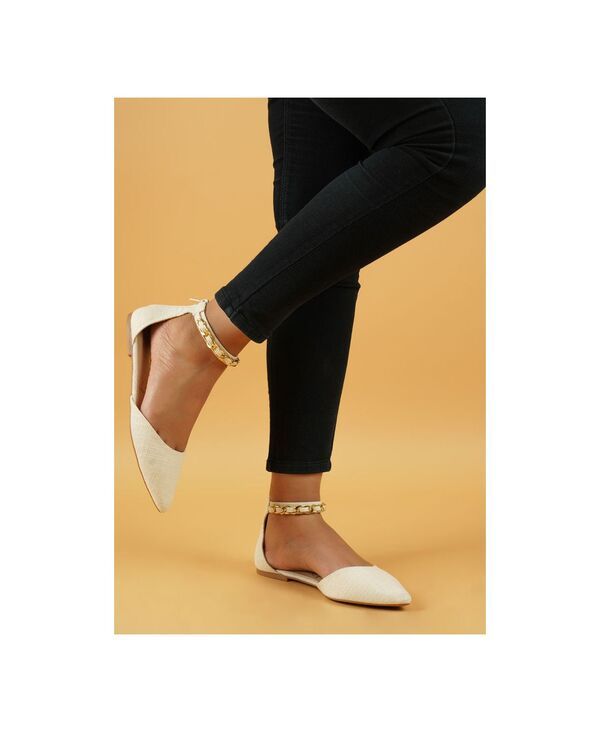ロンドンラグ レディース シューズ サンダル London Rag Womens Buqisi Chain Embellished Flat sandals White ホワイト