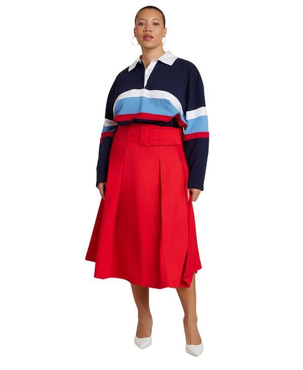 エロクイ レディース ボトムスカート プリーツ ミディ ELOQUII Womens Pleated Belted Midi Skirt Red レッド