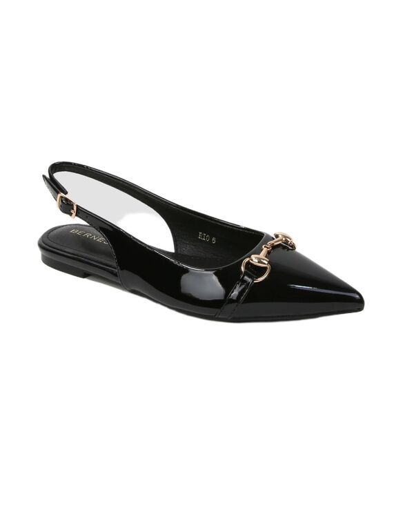バーネス レディース シューズ パンプス BERNESS Womens Rio Patent Slingback Flats with GoldTone Bit Black ブラック