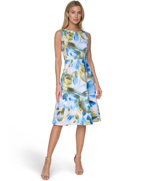 カルバンクライン レディース トップス ワンピース ミディ Calvin Klein Women s Boat Neck Midi Dress ULTRAMARINE MULTI マルチカラー