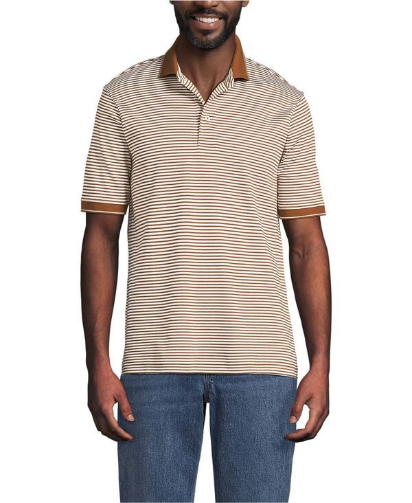 ランズエンド メンズ トップス ポロシャツ コットン Lands End Menshort Sleeve Cotton Supima Polo Shirt Rich ginger brown stri