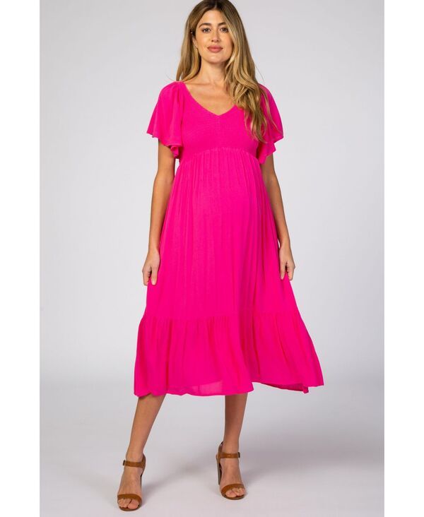ピンクブラッシュ レディース トップス ワンピース フリル シャーリング マタニティ Pinkblush Maternity Fuchsia Smocked Ruffle Dress Fuschia