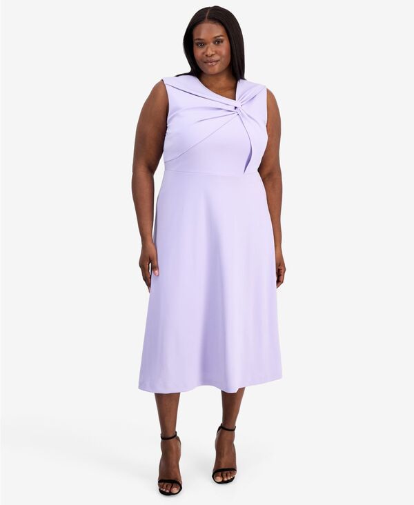 アンクライン レディース トップス ワンピース クレープラスサイズ ミディ Anne Klein Plusize Pebble Crepe TwistFront Midi Dress Pastelil
