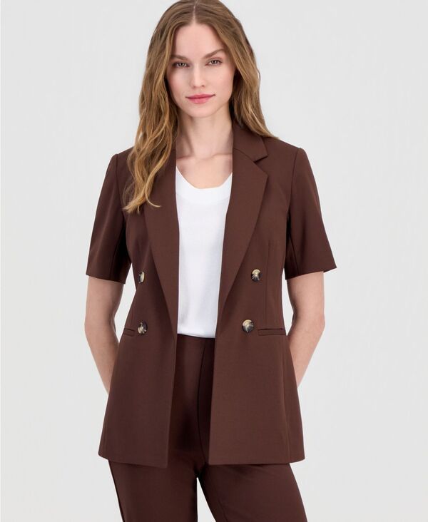 アンクライン レディース アウター ジャケット・ブルゾン プチ 半袖 ブレザー Anne Klein Womens OpenFront ShortSleeve Blazeregular Petite