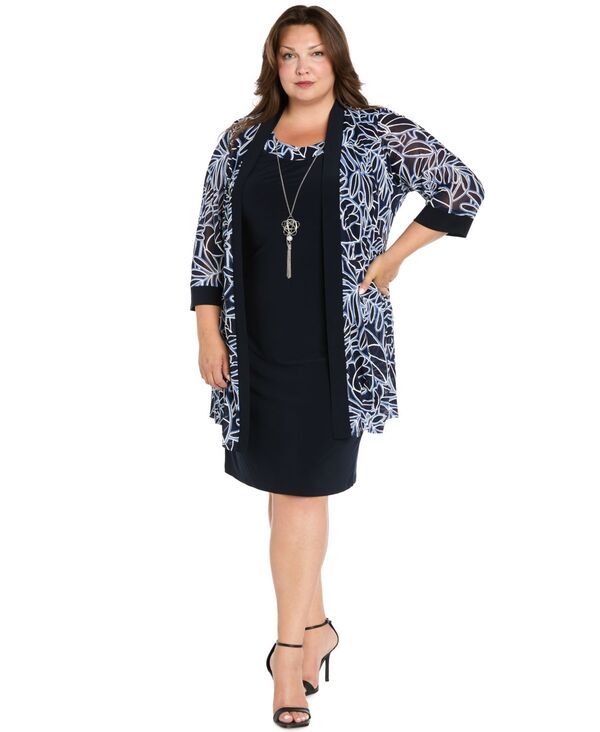 アールアンドエムリチャーズ レディース アウター ジャケット・ブルゾン プラスサイズ R M Richards Plusize Scoop Neck Jacket Dress Navyperiwink