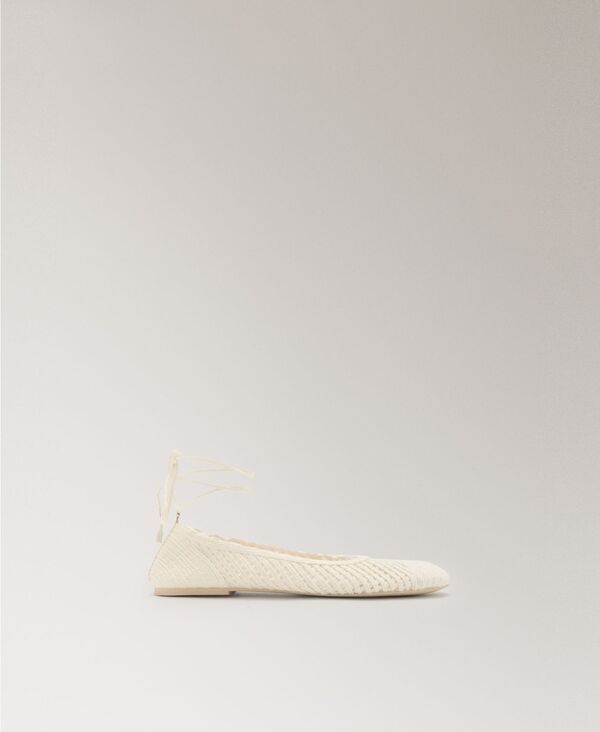 マンゴ レディース シューズ パンプス ニット MANGO Womenstraps Knit Ballet Flats Off White オフホワイト