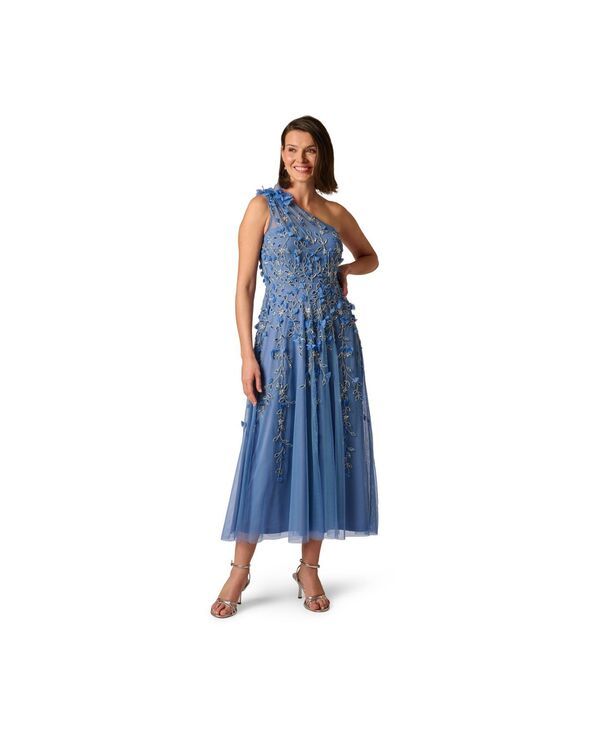 アドリアナ パペル レディース トップス ワンピース プチ ワンショルダー Adrianna Papell Petite OneShoulder Beadress French Blue ブルー