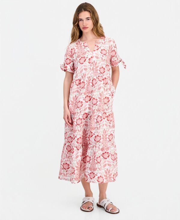 チャータークラブ レディース トップス ワンピース プチ リネン マキシ Charter Club Petite Linen Pineapple Bliss TieSleeve Maxi Dress
