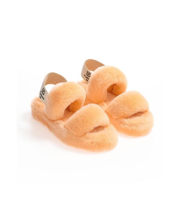 ファーニック UK レディース シューズ サンダル ウール Furniq UK Womenshearling Double Stripe Slides Curly Wool Bright Yellow