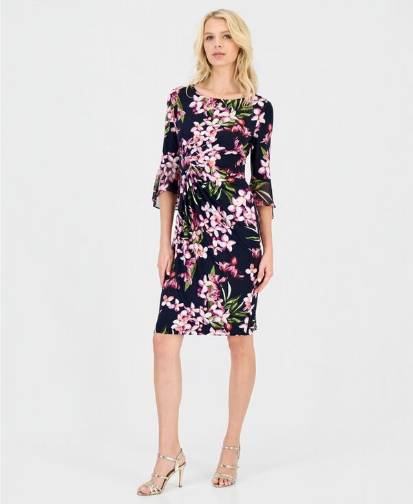 コネクテッド レディース トップス ワンピース フラワー柄 プリント フラワー Connected Womens FloralPrint FlounceSleeve Dress DMV