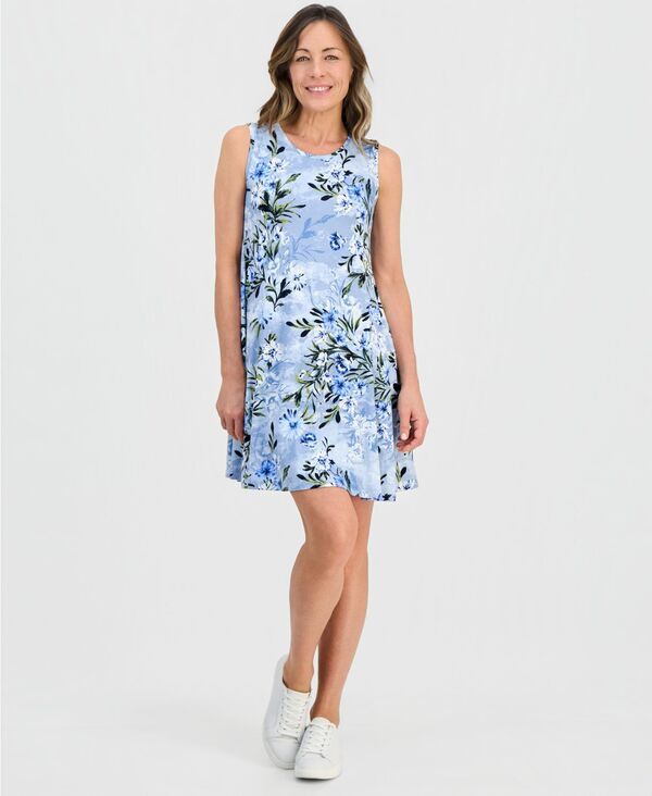 スタイルアンドコー レディース トップス ワンピース プリント ノースリーブ ニット Style Co Womens Printed Sleeveless Knit Dress Blue Floral