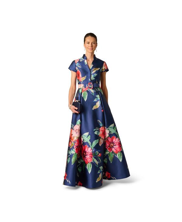 アドリアナ パペル レディース トップス ワンピース Vネック フラワー柄 フラワー Adrianna Papell Womens VNeck Floral Ball Gow navy Multi ネ
