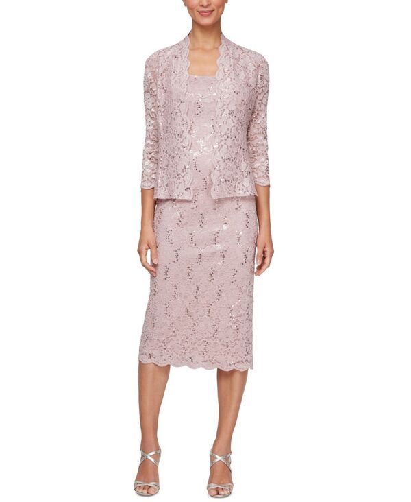 エスエルファッションズ レディース トップス ワンピース ミディ レース ジャケット SL Fashions Womens 2Pc Lace Jacket Midi Dresset Blush ブラッ