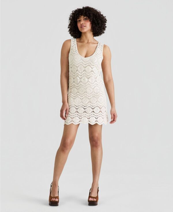 アンドノウディス レディース トップス ワンピース ミニ スパンコール And Now This Womensequin Embellished Crochet Mini Dress BEIGE ベー