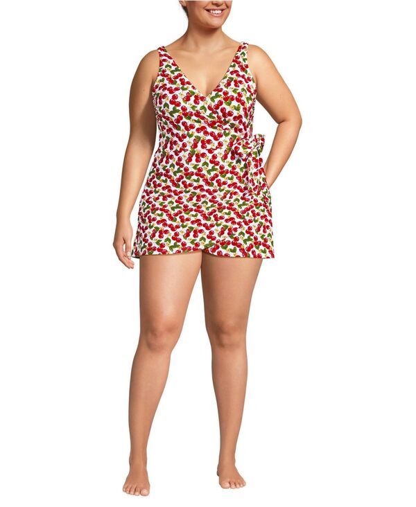 ランズエンド レディース トップス ワンピース ミニ Lands End Womenside Tie Mini Swim Dresswimsuit Large cherry jam cherrywhi