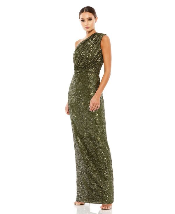 マックダガル レディース トップス ワンピース プチ ギャザー スパンコール Mac Duggal Petite One Shoulderuched Sequin Eveningown Olive オ