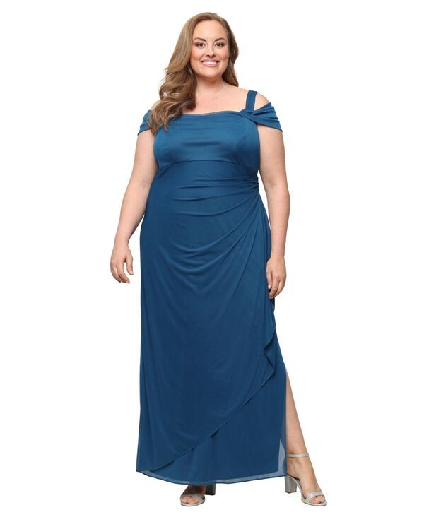 アレックスイブニングス レディース トップス ワンピース ドレープラスサイズ Alex Evenings Plusize Draped ColdShoulder Evening Dress Peaco