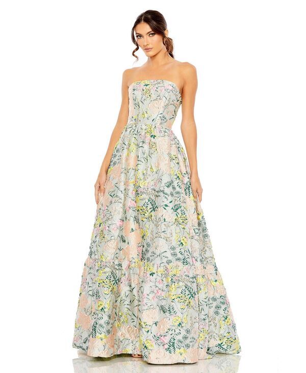 マックダガル レディース トップス ワンピース A ライン フラワー柄 プチ ストラップレス フラワー Mac Duggal Petite Floral Brocade Strapless A Lin