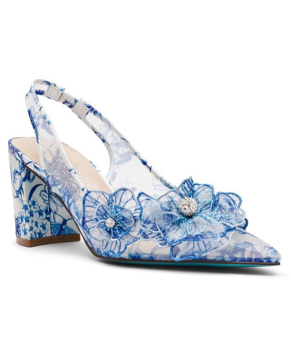 ベッツィジョンソン レディース シューズ パンプス Betsey Johnson Womens Petra Flower Applique Slingback Pumps WhiteBlue Flor